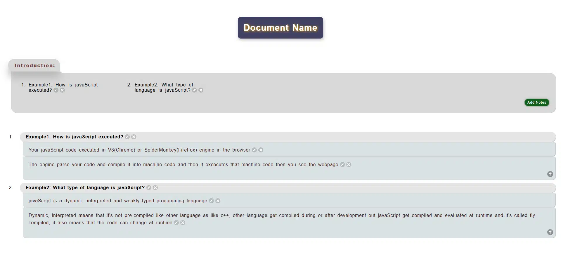 Documentation web application interface