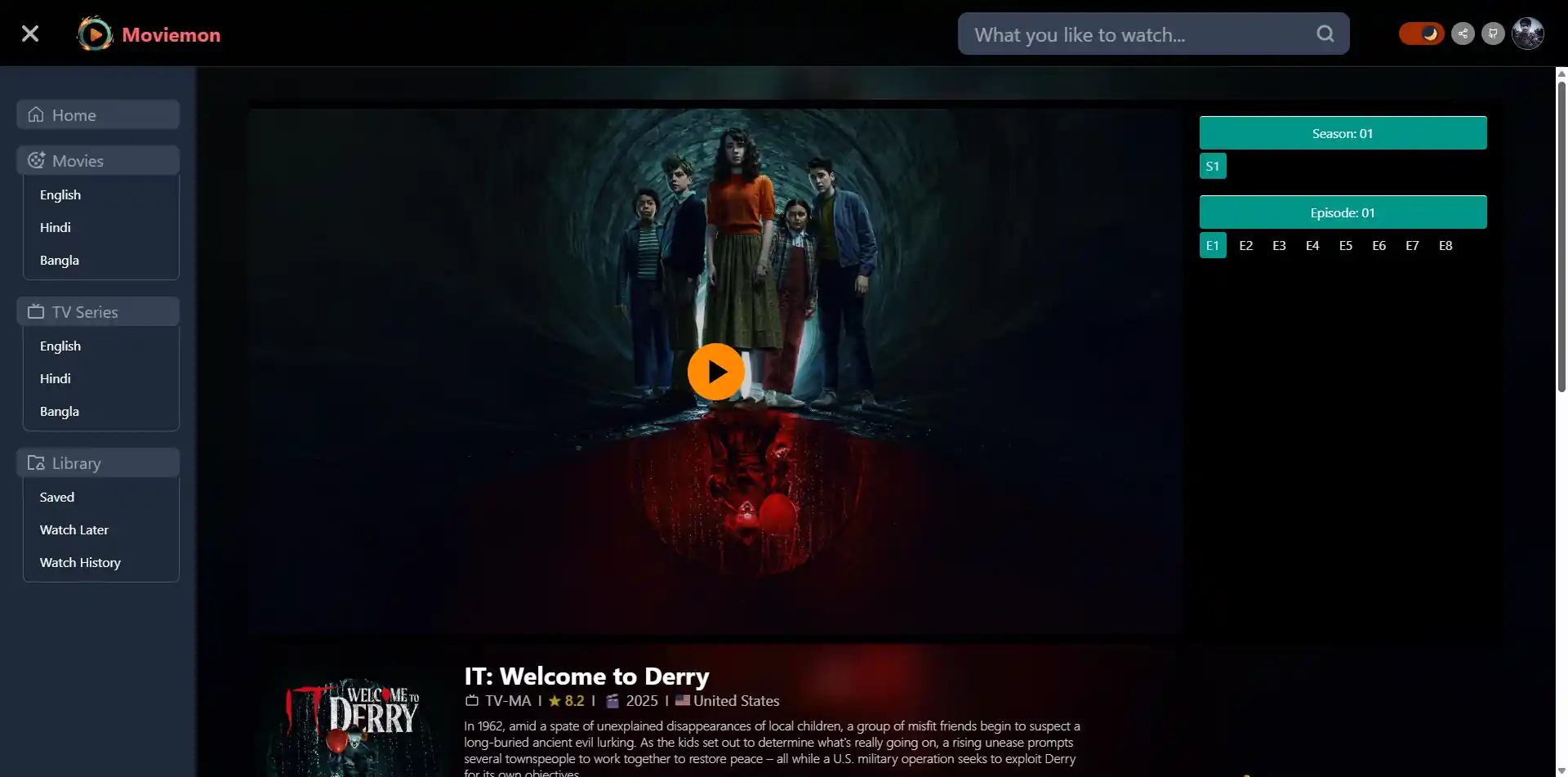 Moviemon web application interface
